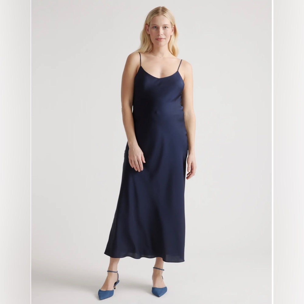 Quince Navy Silk Maternity Slip Dress